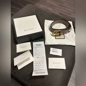Authentic Gucci GG Double G Marmont Buckle Belt Moon Porcelain Rose 40 MM Gucci Moon Calfskin Pearl Double G 40mm Belt 85 34 Black  main image 4